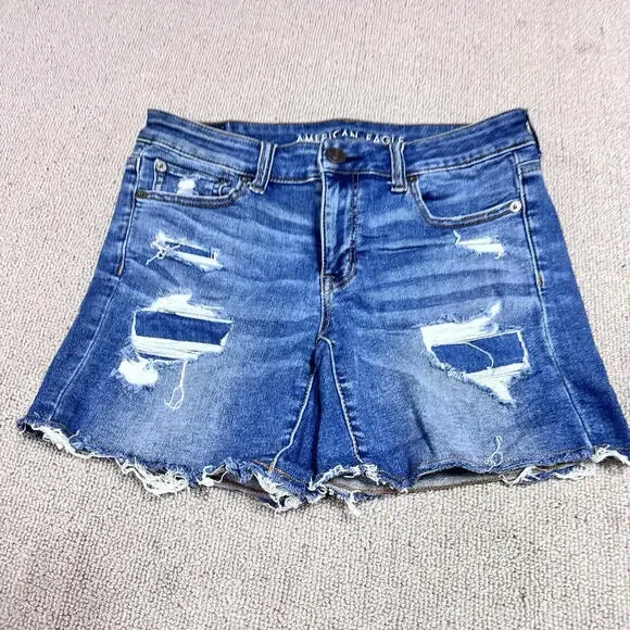 American Eagle Midi Shorts Blue Distressed Pockets Women’s Size 4 - Picture 6 of 11